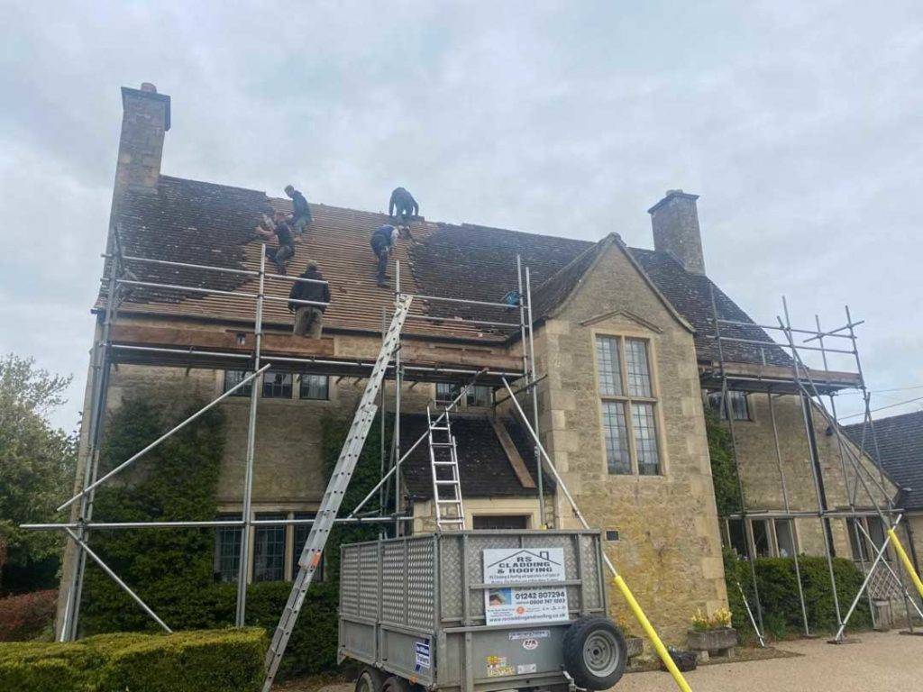 roof tiles being replaced